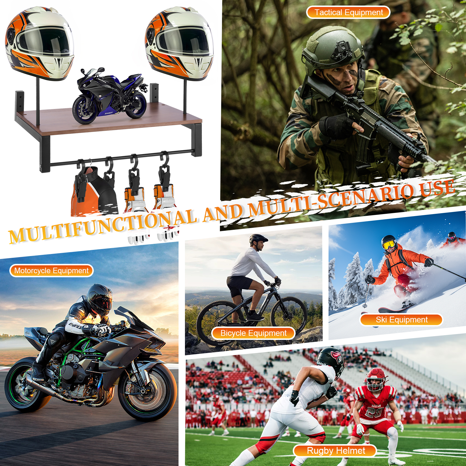 Motorcycle Gear Rack - Wooden Motorcycle Helmet Holder Wall Mount