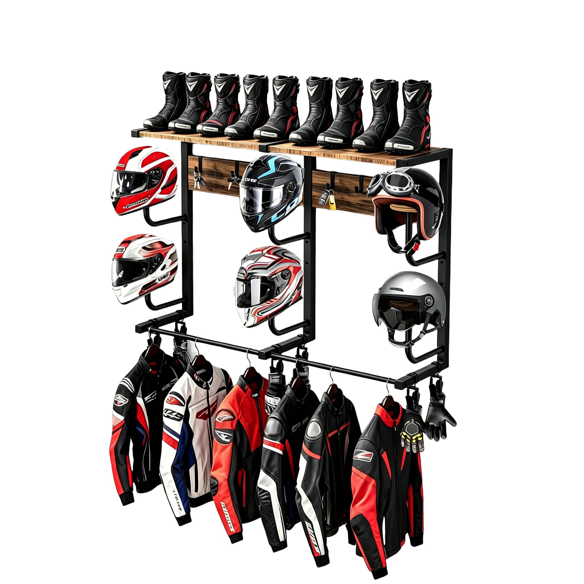 Motorcycle Gear Rack - Wall-Mounted Motorcycle Gear Organizer With 6