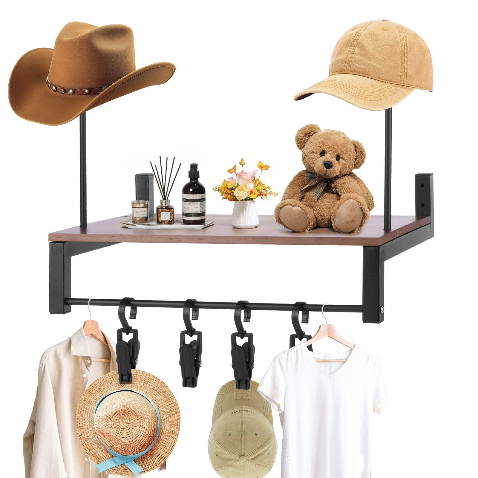 Motorcycle Gear Rack - Wooden Motorcycle Helmet Holder with 5